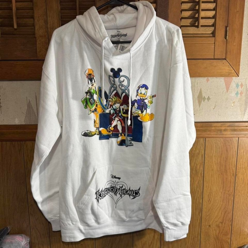Disney Kingdom Hearts Sora Donald Goofy White Graphic Hoodie Bioworld 2XL NEW